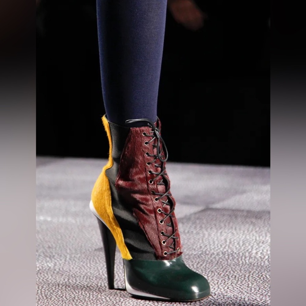 Fendi Multicolor Calf Hair And Leather Lace Up Boots